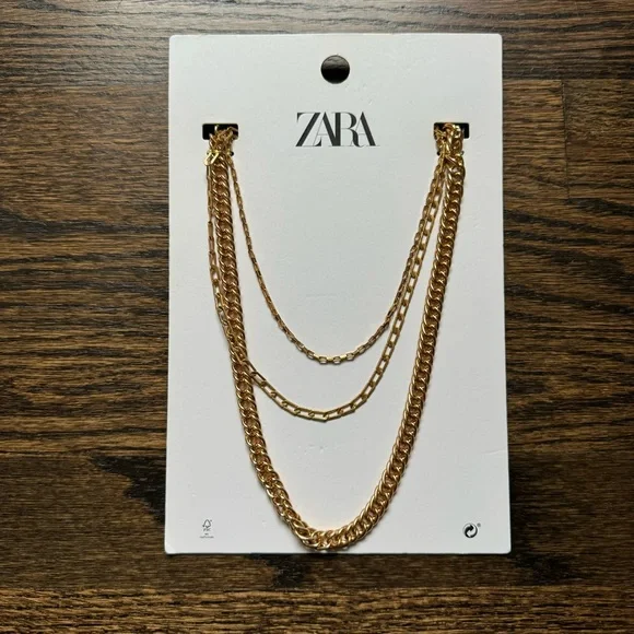 Zara Triple Chain Links Gold Layering Necklaces NWT